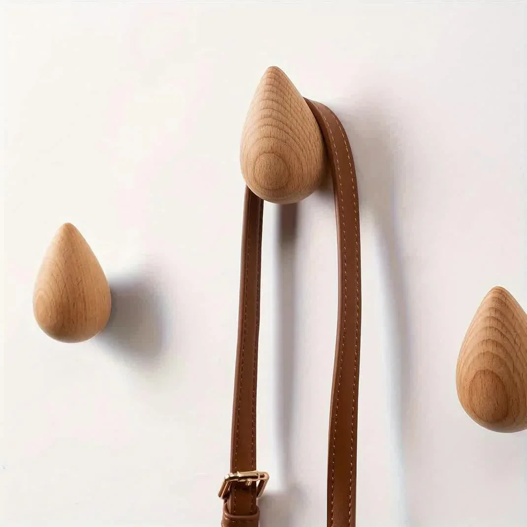 2pcs Wooden Teardrop Hooks - Heavy Duty Wall Hooks for Keys, Hats, Bags, Scarves - Rustic Farmhouse Decor - Space-Saving Entryway, Bathroom, Closet Organization - Recycled Wood Hooks - Easy Installation with Adhesive Screws -