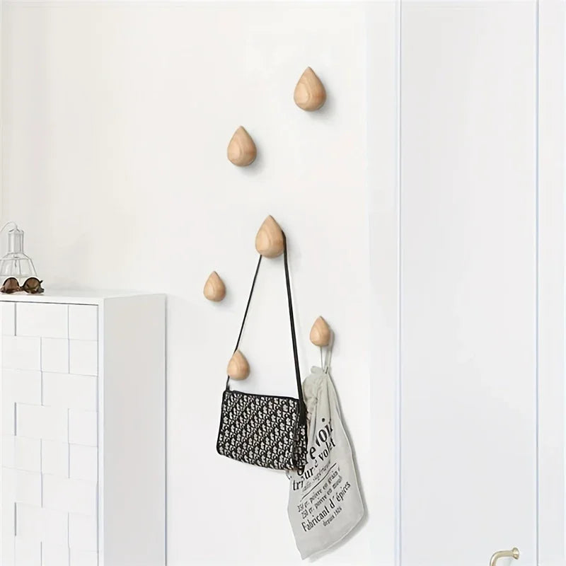 2pcs Wooden Teardrop Hooks - Heavy Duty Wall Hooks for Keys, Hats, Bags, Scarves - Rustic Farmhouse Decor - Space-Saving Entryway, Bathroom, Closet Organization - Recycled Wood Hooks - Easy Installation with Adhesive Screws -