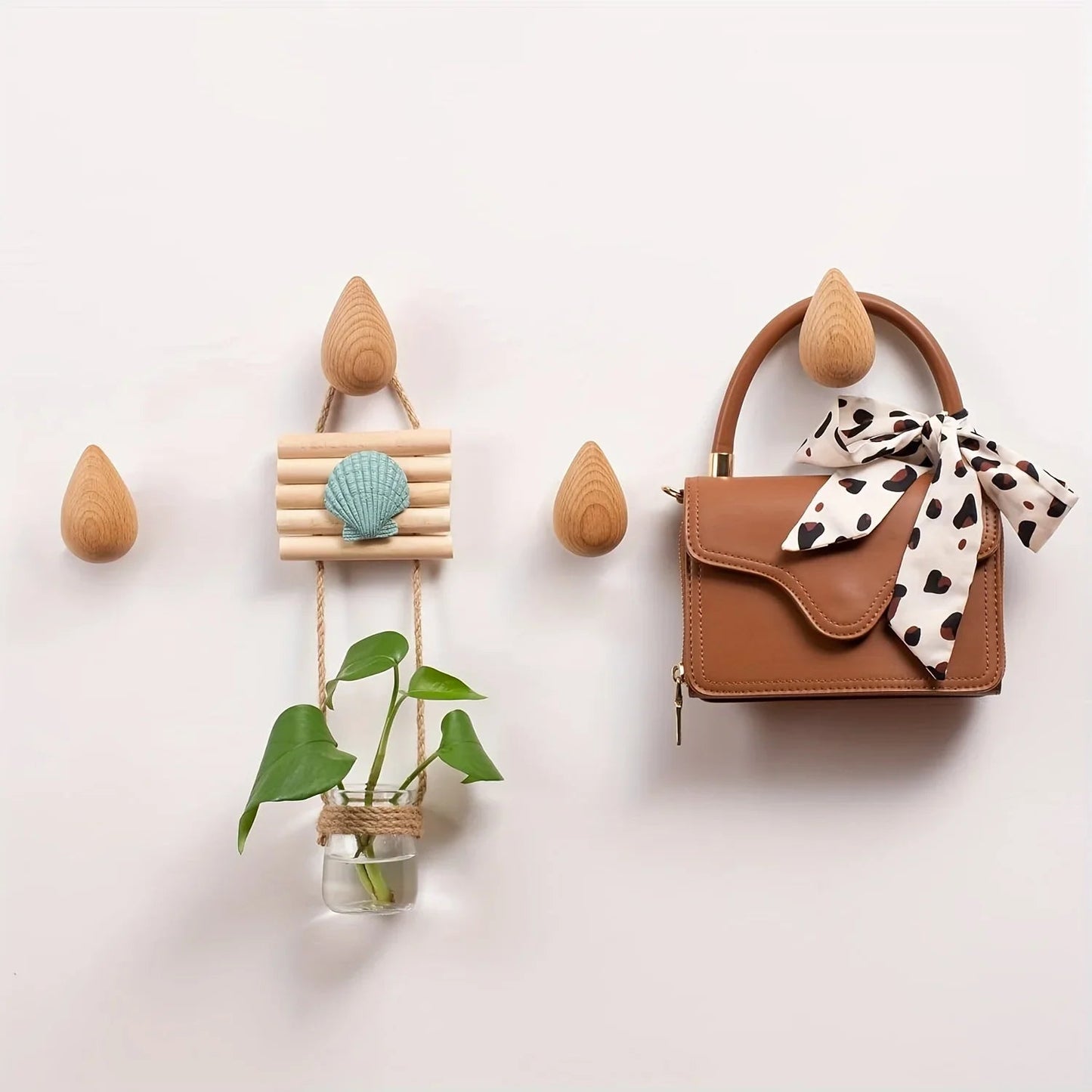 2pcs Wooden Teardrop Hooks - Heavy Duty Wall Hooks for Keys, Hats, Bags, Scarves - Rustic Farmhouse Decor - Space-Saving Entryway, Bathroom, Closet Organization - Recycled Wood Hooks - Easy Installation with Adhesive Screws -