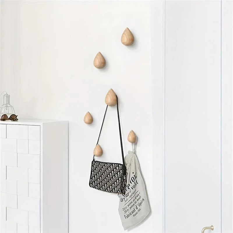 2pcs Wooden Teardrop Hooks - Heavy Duty Wall Hooks for Keys, Hats, Bags, Scarves - Rustic Farmhouse Decor - Space-Saving Entryway, Bathroom, Closet Organization - Recycled Wood Hooks - Easy Installation with Adhesive Screws -