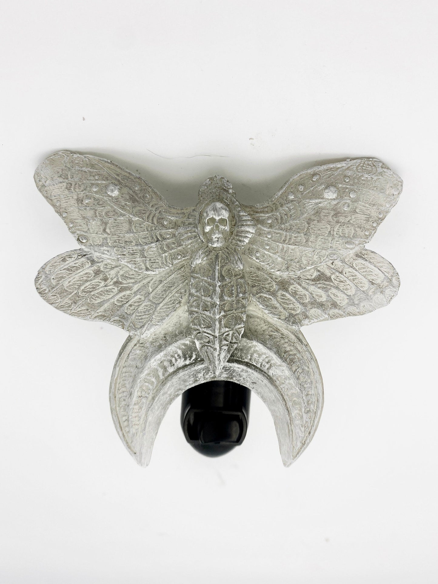 Death's Head Moth Nightlight, Hand Painted Resin Sculpture | Witchy Gothic Night Light |  Moth and Moon Light for Gothic Fantasy Home Decor