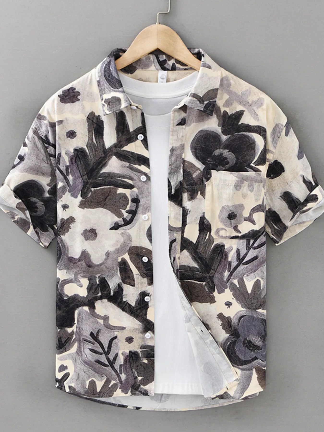 Men's Plus Size Printed Button Up Short Sleeve Shirt