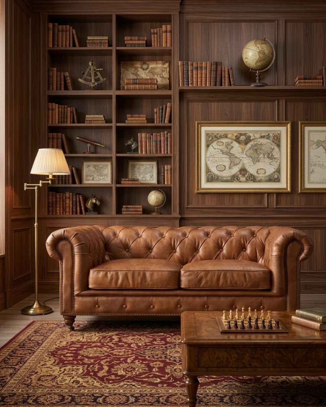 Century Chesterfield Love Seat - Bark Brown Leather