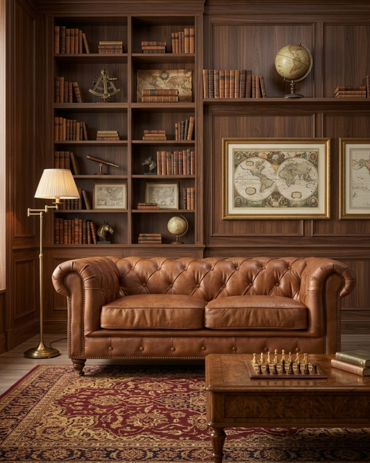 Century Chesterfield Love Seat - Bark Brown Leather