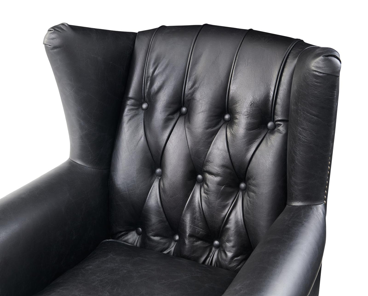 Tufted English Rolled Arm Wing Chair - Top Grain Leather