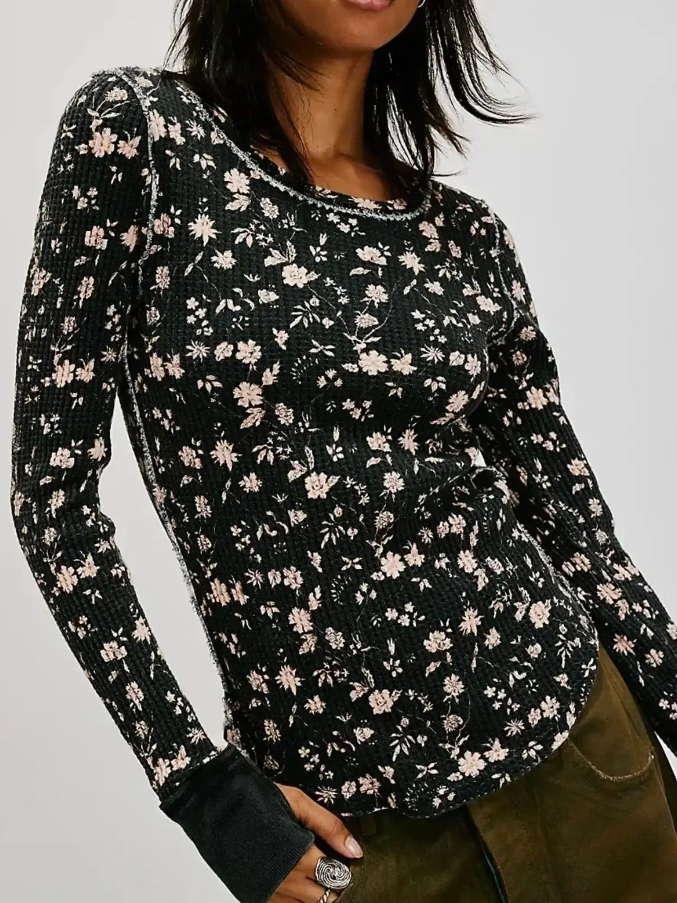 Floral Print Waffle Knit Top