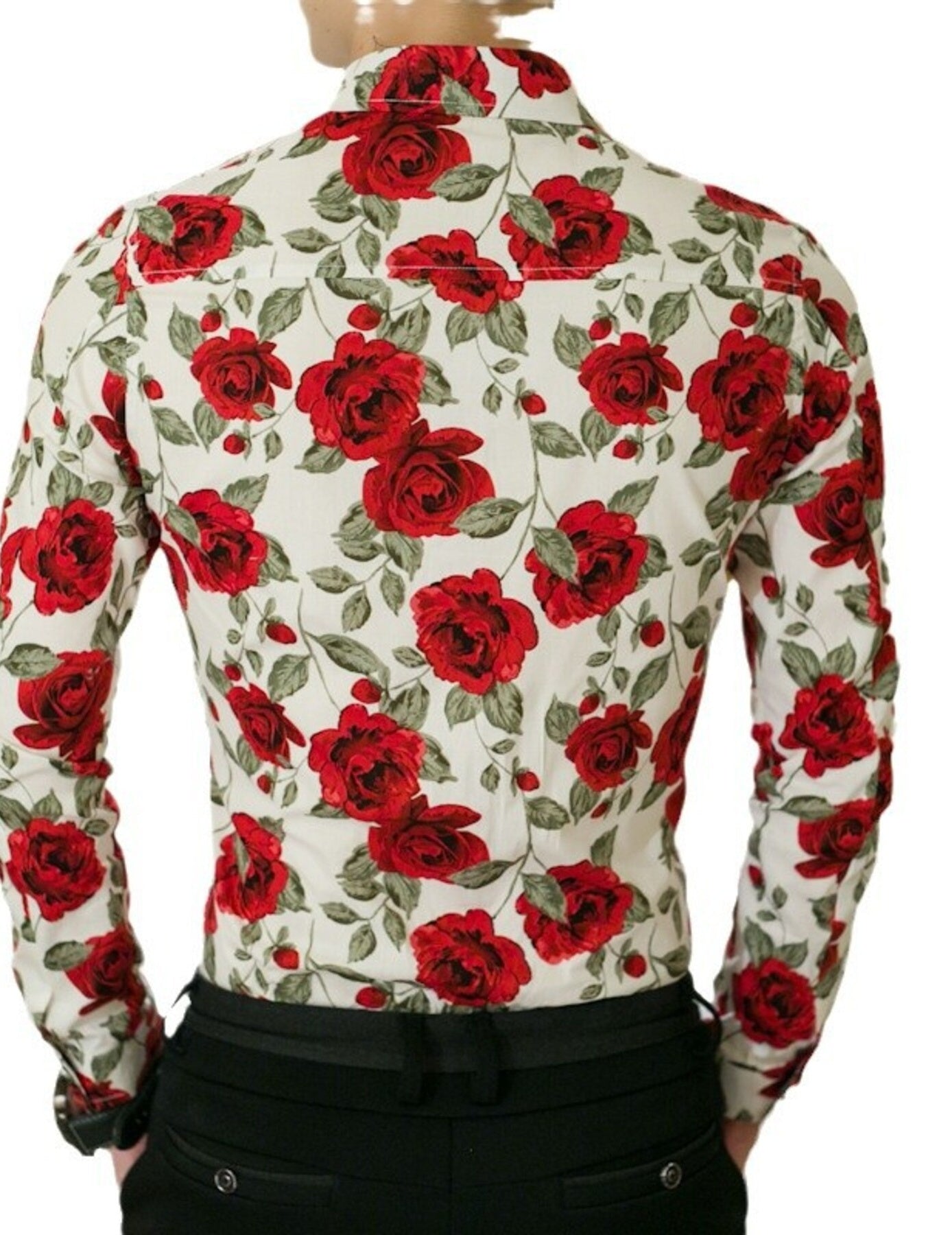 Men's Plus Size Floral Print Slim Fit Long Sleeve Shirt