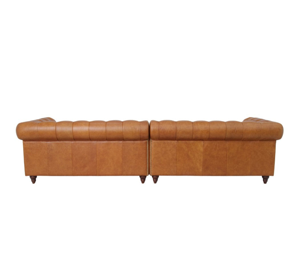 Belgravia Chesterfield Top Grain Leather Sofa with Tufted Back & Rolled Arms