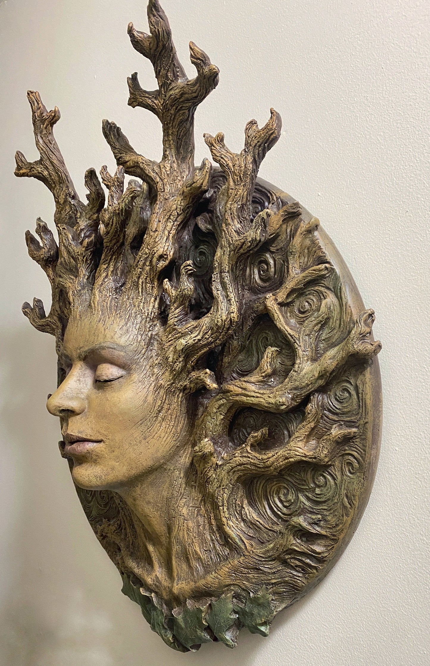 Dryad Bust, Life Sized Wall Plaque Resin Sculpture | Mythic Forest Creature Wall Art | Woodland Goddess Wall Plaque for Nature Lovers