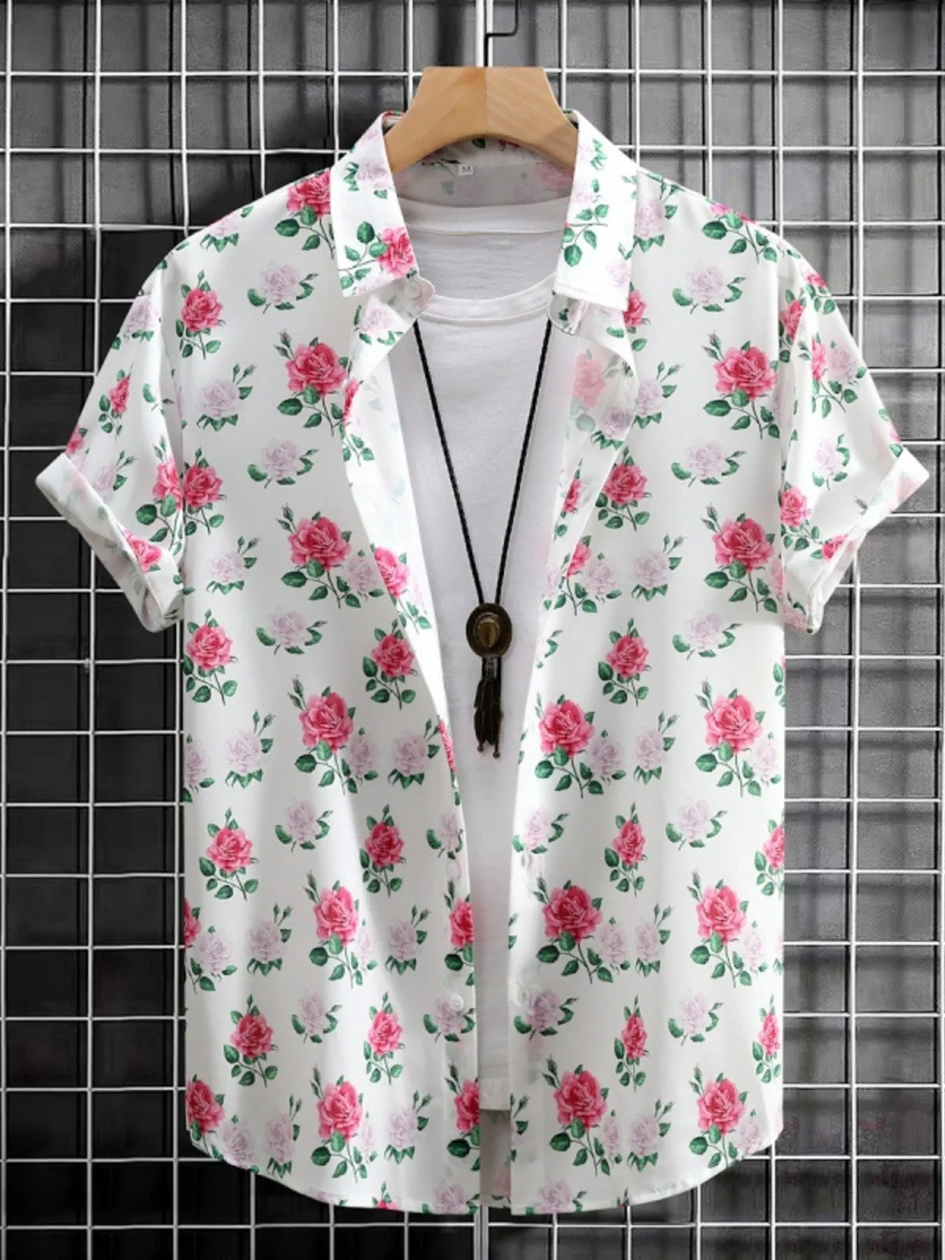 Men's Floral Print Short Sleeve Button-Up Shirt