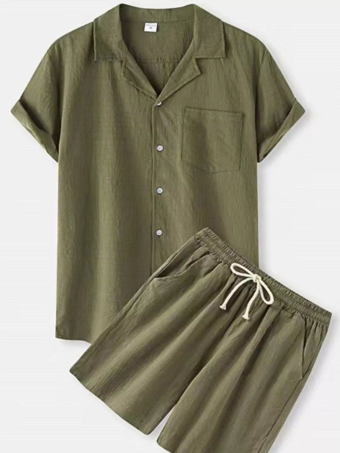 Men's Full Size Button Up Short Sleeve Shirt and Shorts Set Plus Size