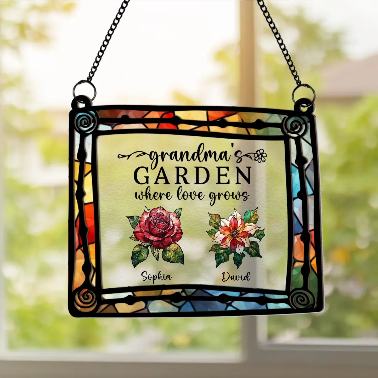 Personalized Grandma Garden Suncatcher Acrylic Hanging Ornament - Up to 12 Kids - Mother's Day Gift Idea For Grandma - Where Love Grows