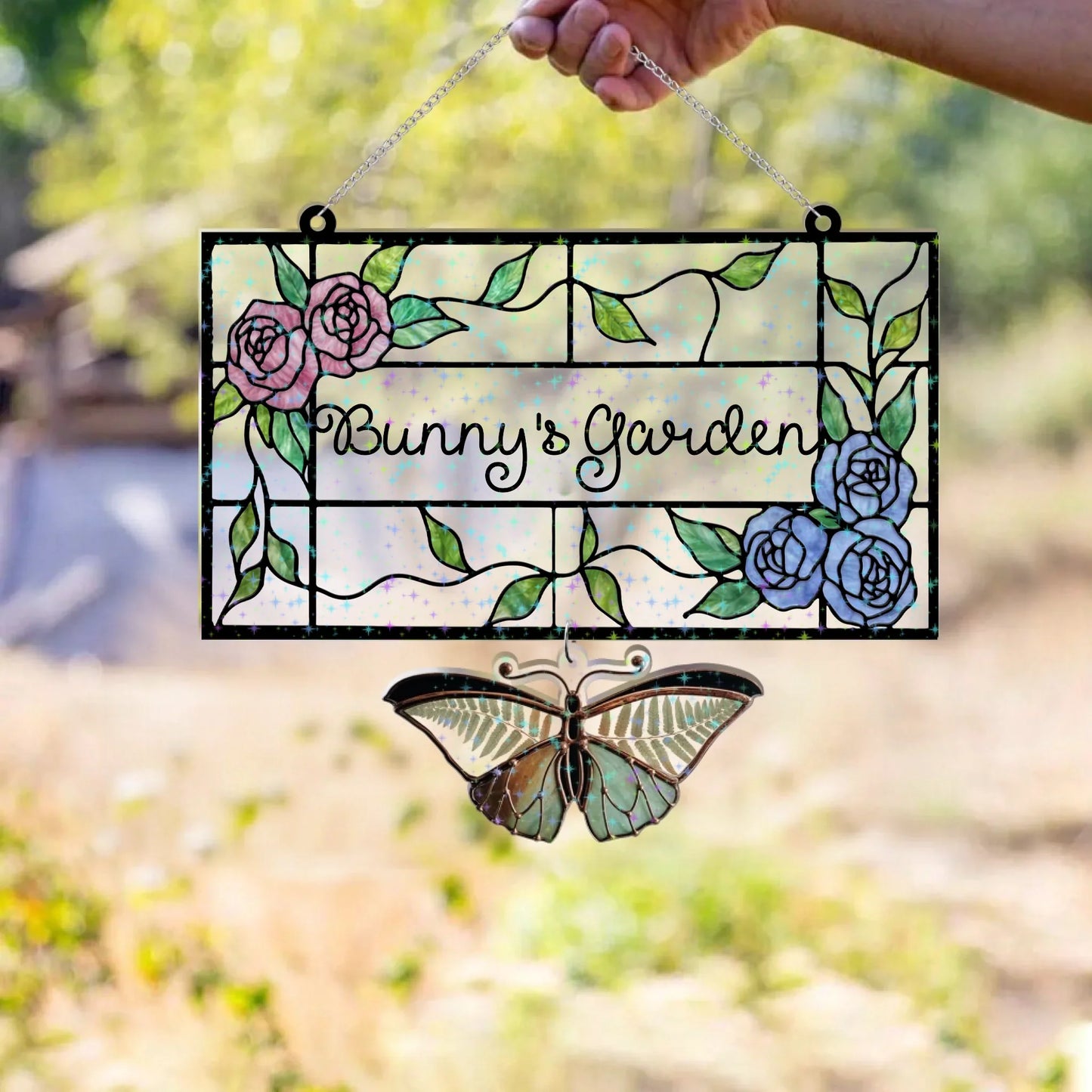 Personalized Hologram Garden Decor With Hanging Piece - Gift Idea For Mother/Grandma