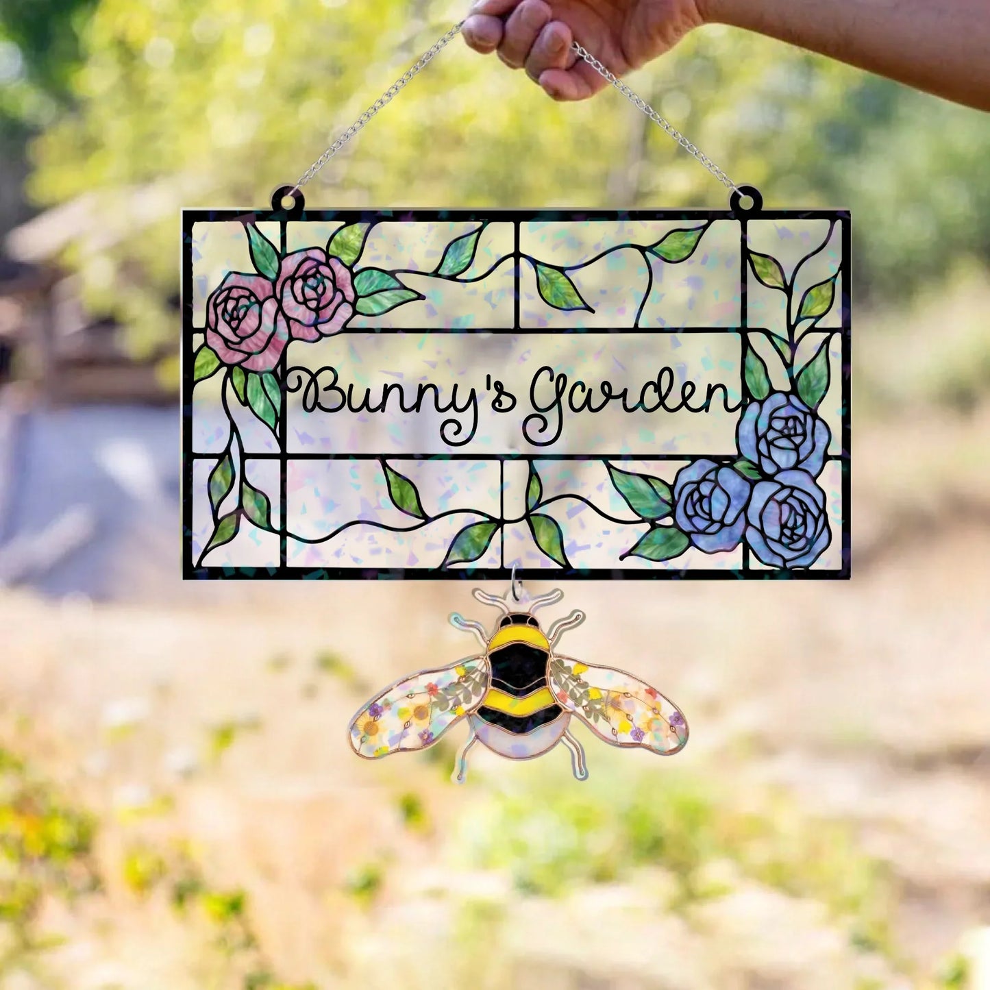 Personalized Hologram Garden Decor With Hanging Piece - Gift Idea For Mother/Grandma