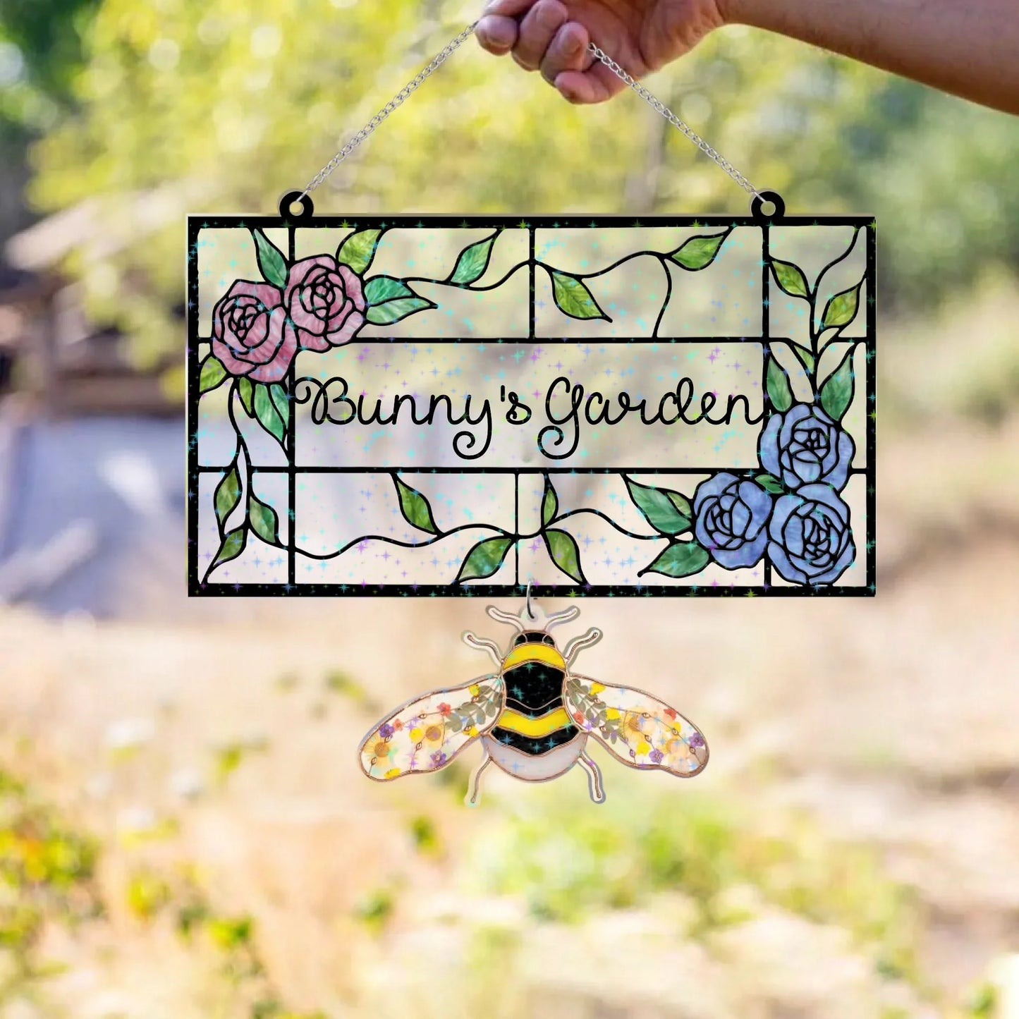Personalized Hologram Garden Decor With Hanging Piece - Gift Idea For Mother/Grandma