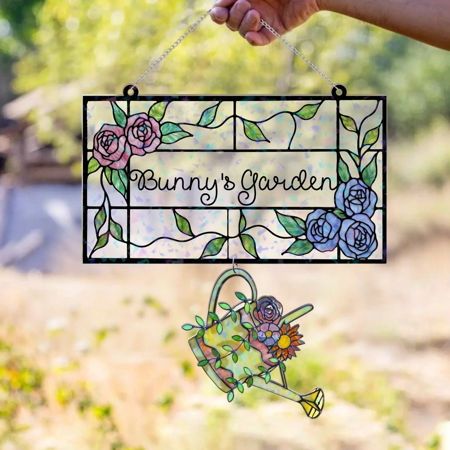 Personalized Hologram Garden Decor With Hanging Piece - Gift Idea For Mother/Grandma