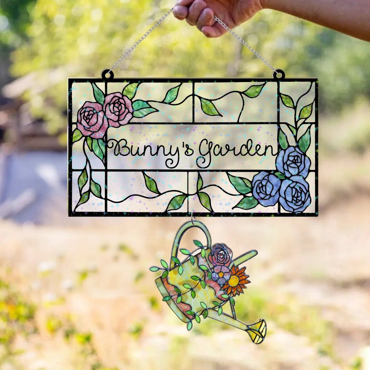 Personalized Hologram Garden Decor With Hanging Piece - Gift Idea For Mother/Grandma