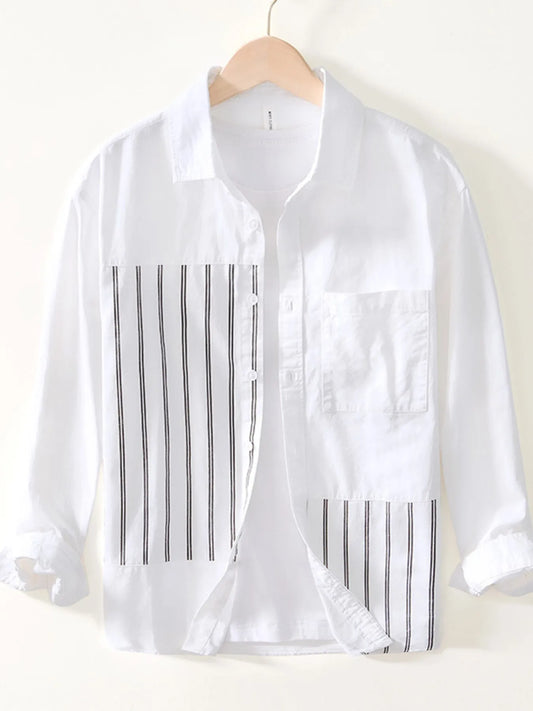 Men's Plus Size Striped Button Up Long Sleeve Shirt