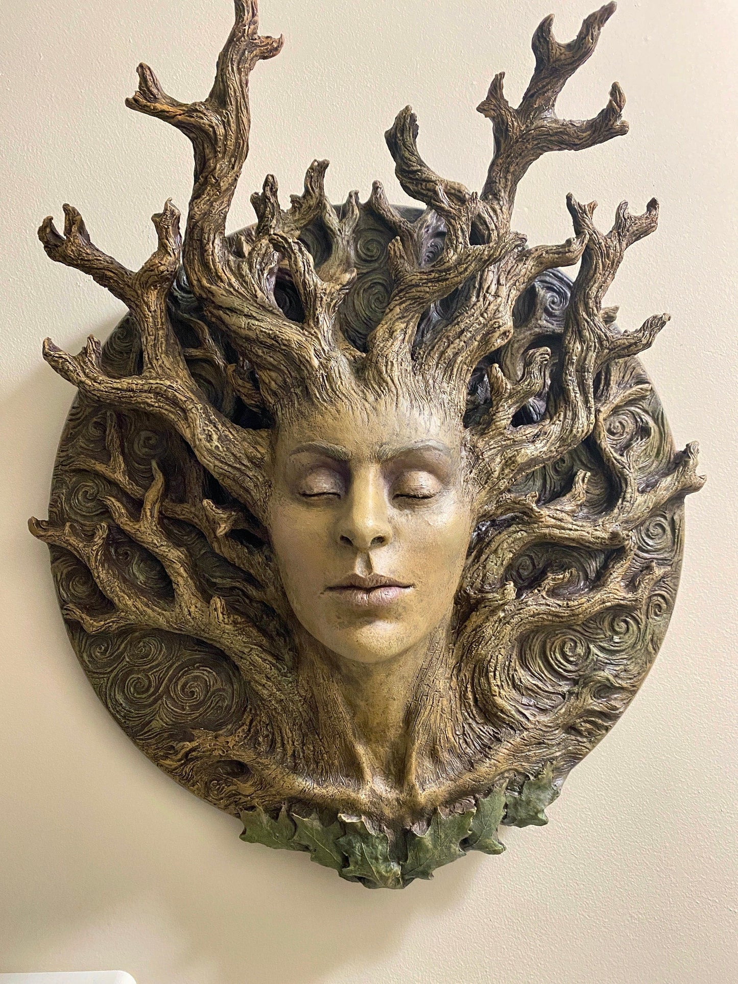 Dryad Bust, Life Sized Wall Plaque Resin Sculpture | Mythic Forest Creature Wall Art | Woodland Goddess Wall Plaque for Nature Lovers
