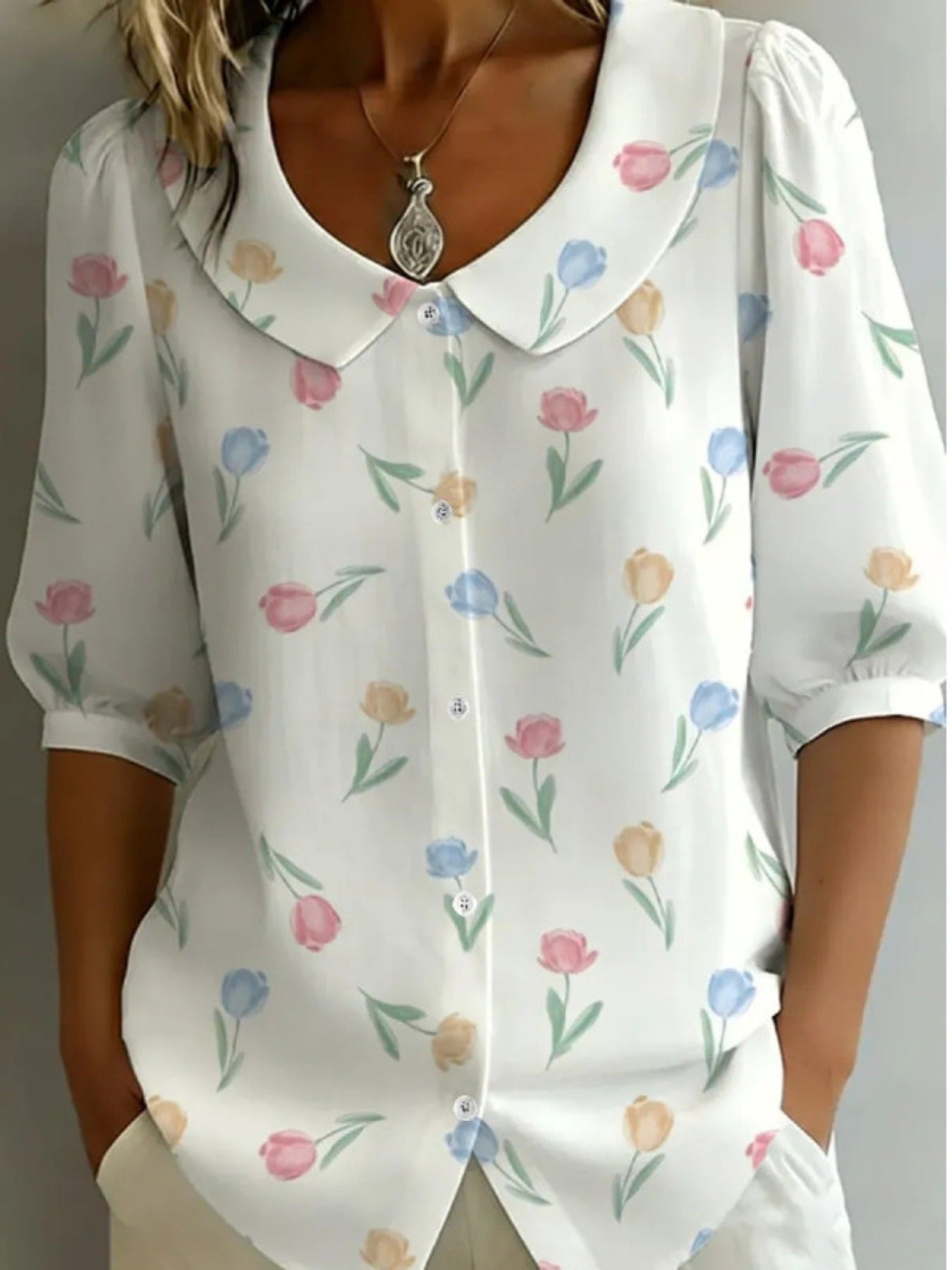 Floral Print Peter Pan Collar Shirt