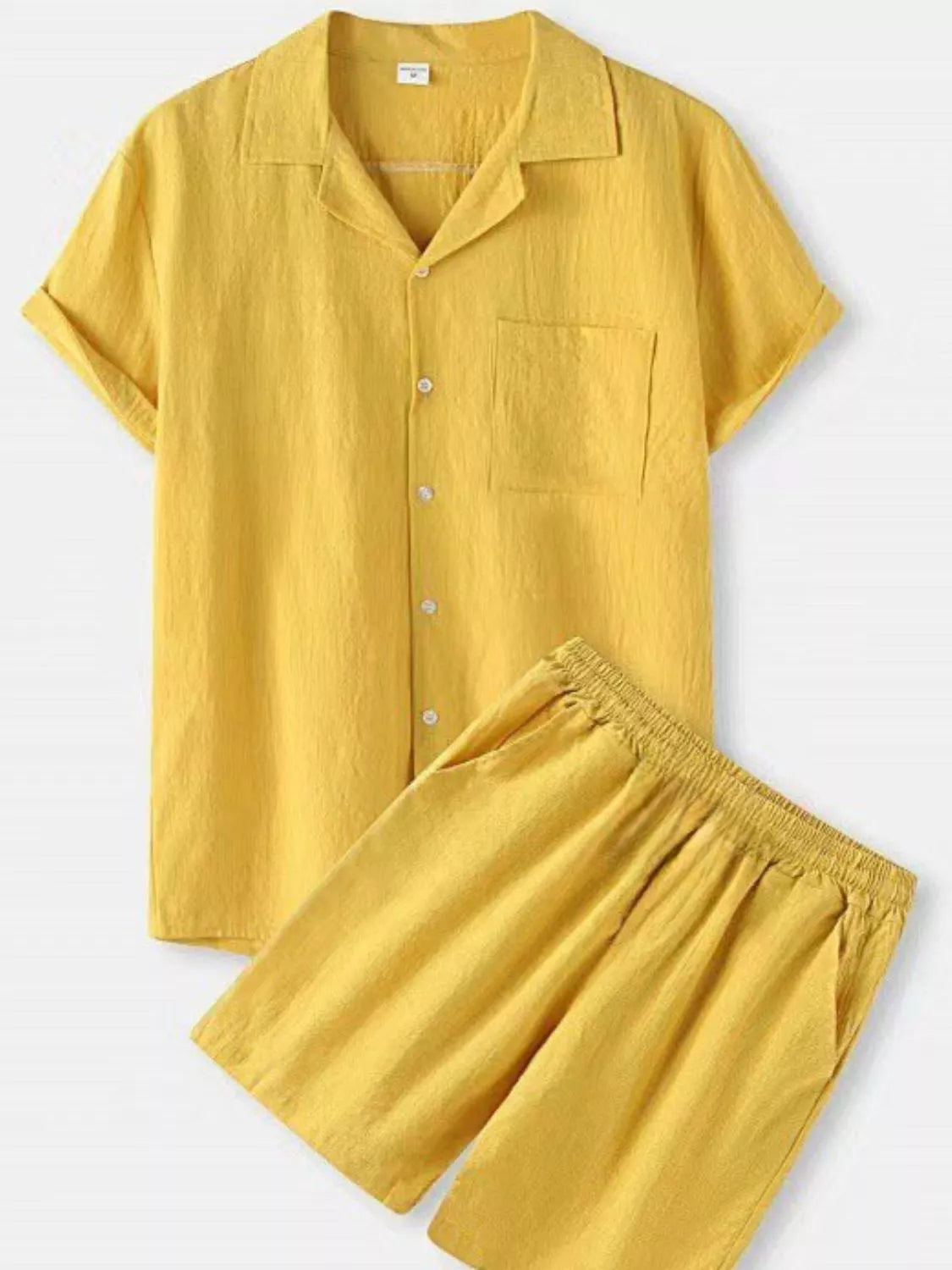 Men's Full Size Button Up Short Sleeve Shirt and Shorts Set Plus Size