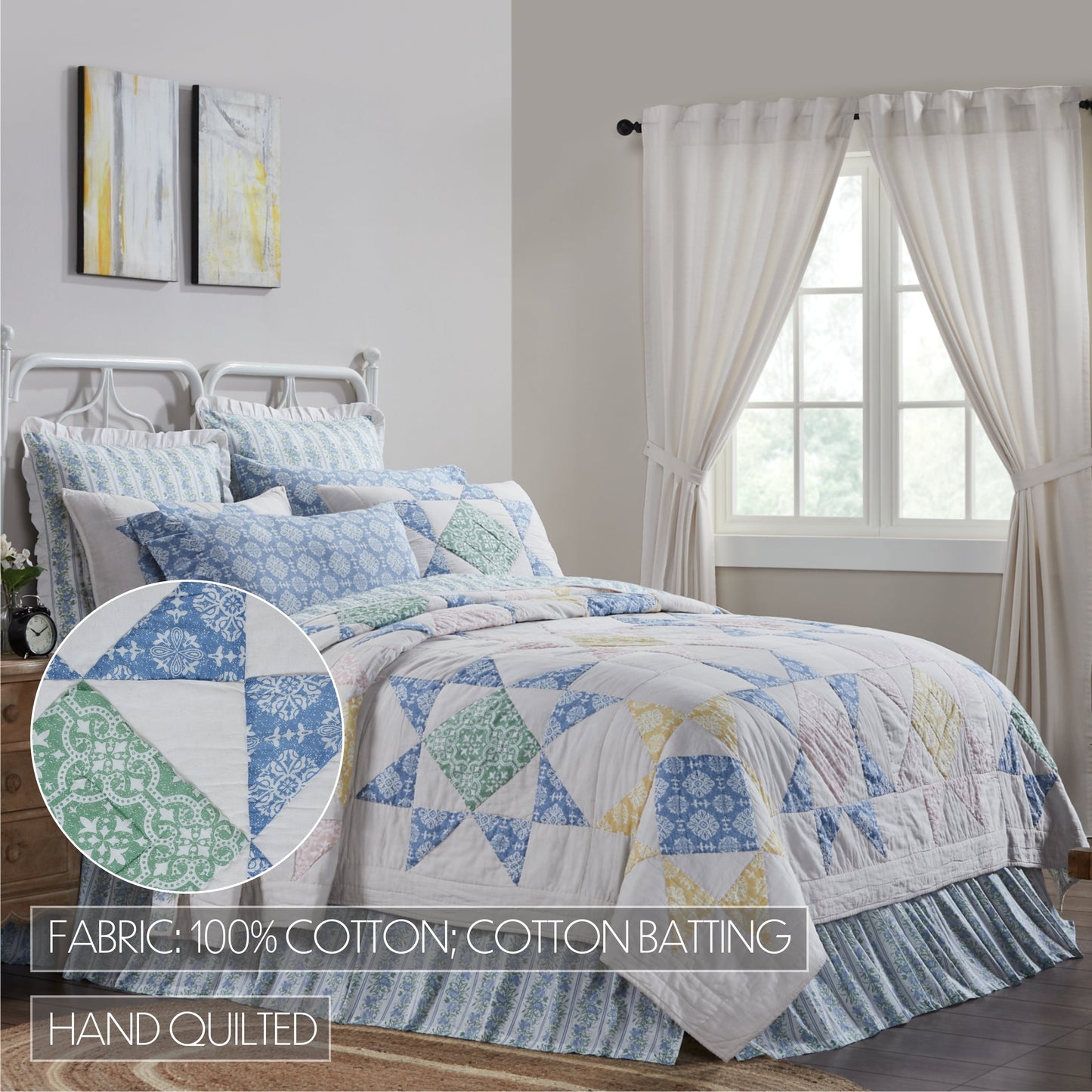 Jolie Blue Patchwork Bedding Set - Coastal Farmhouse Quilt & Shams