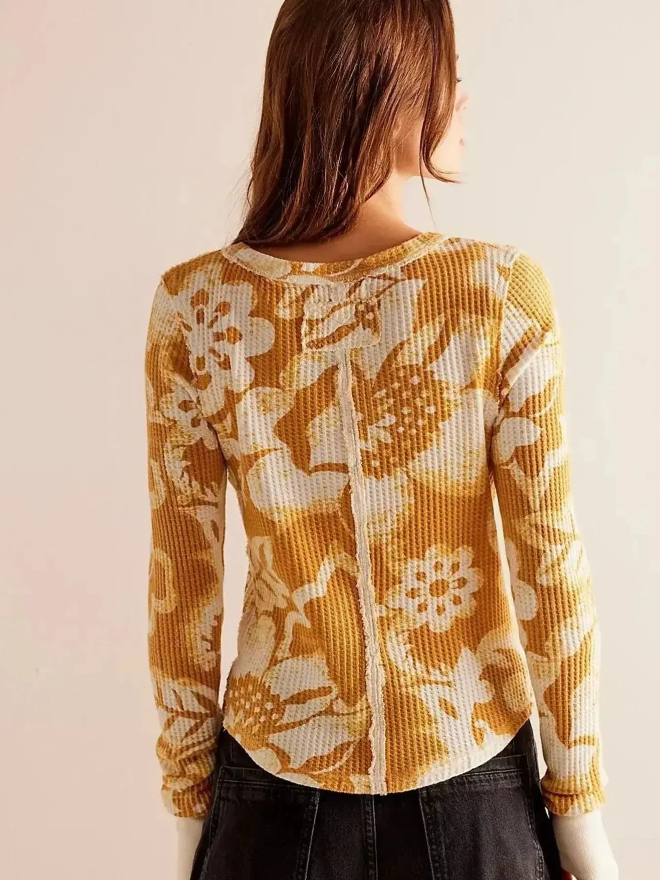 Floral Print Waffle Knit Top