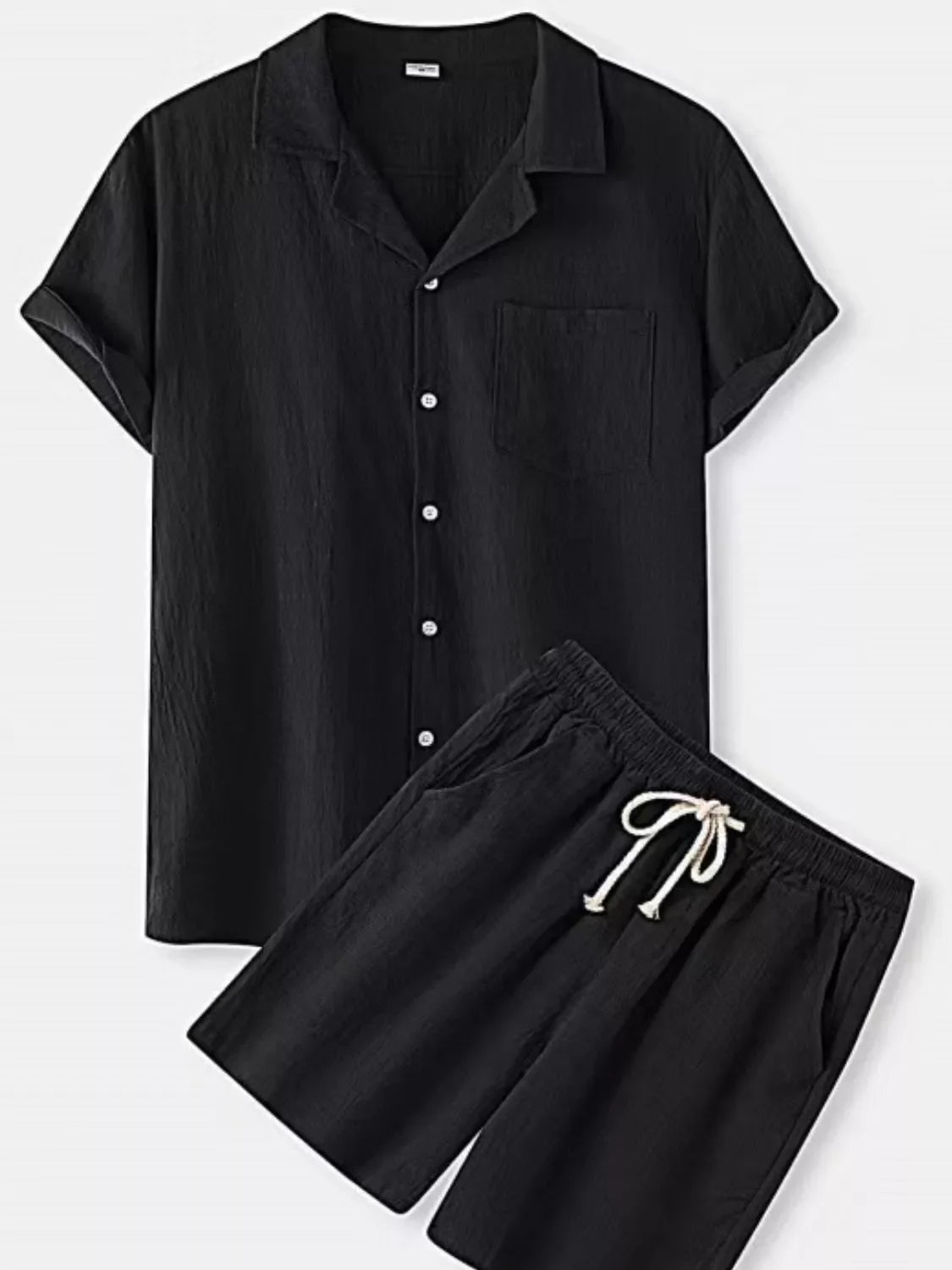 Men's Full Size Button Up Short Sleeve Shirt and Shorts Set Plus Size