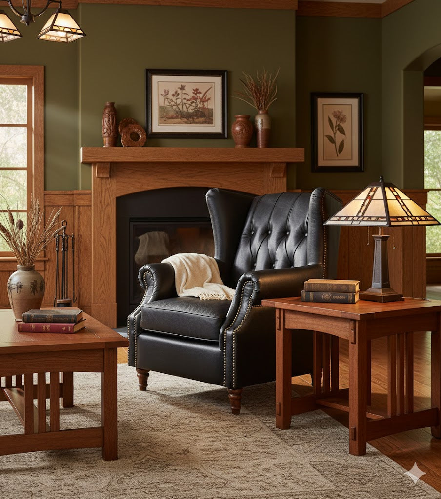 Tufted English Rolled Arm Wing Chair - Top Grain Leather