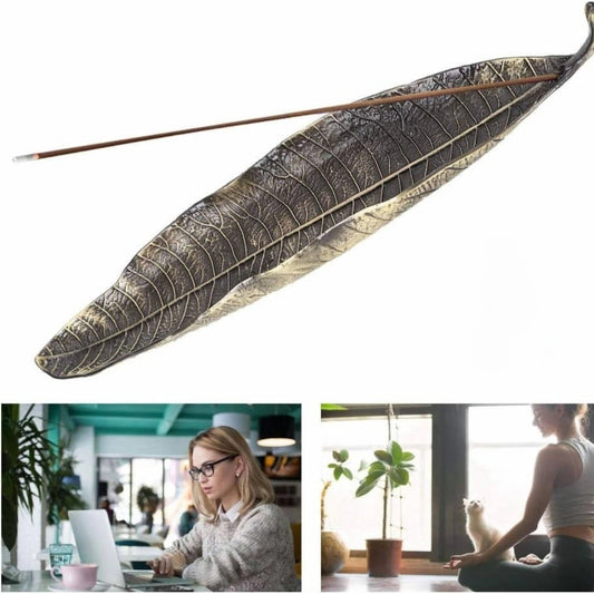 Antique Bronze Leaf Incense Holder, Decor, Meditation, Yoga