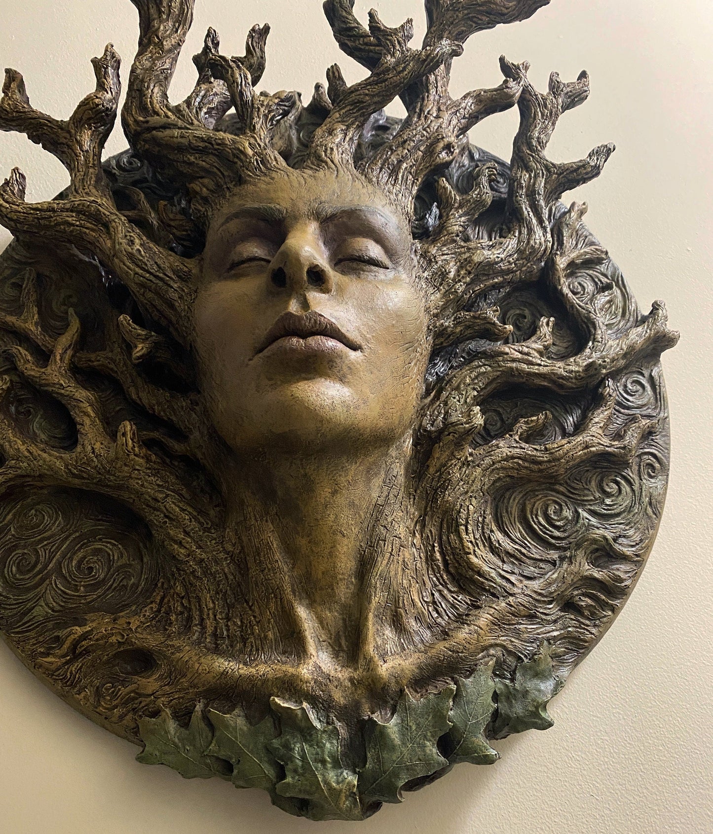 Dryad Bust, Life Sized Wall Plaque Resin Sculpture | Mythic Forest Creature Wall Art | Woodland Goddess Wall Plaque for Nature Lovers