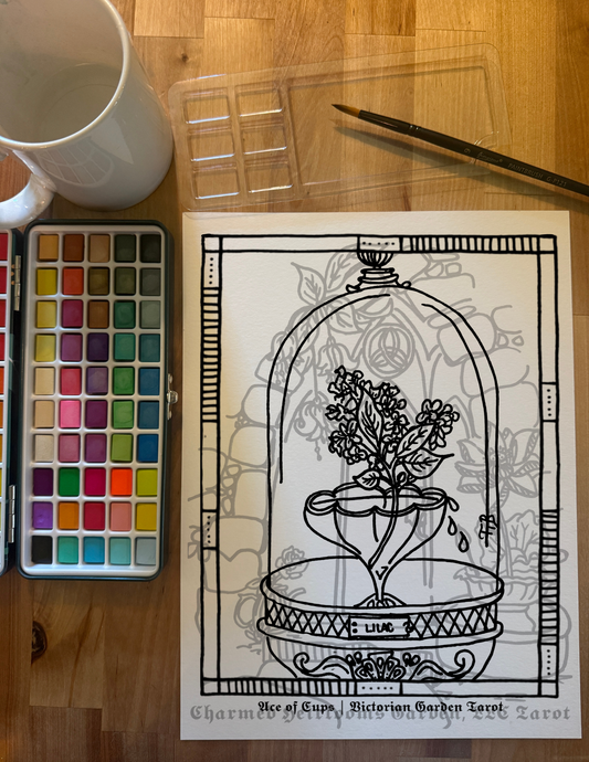 Cups & Wands Tarot Coloring Page - 𝕿𝖍𝖊 𝕬𝖈𝖊 𝖔𝖋 𝕮𝖚𝖕𝖘