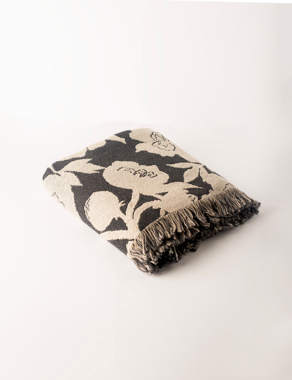 Addy Tuffet Neutral Floral Jacquard Woven Throw Blanket, Reversible Cotton Throw, Made in USA
