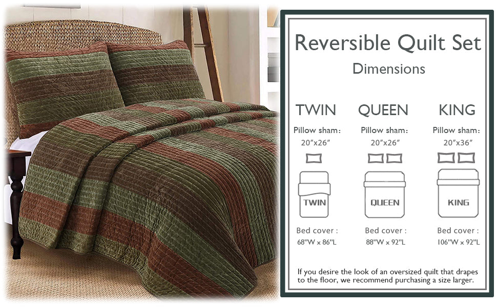 Rhett Brown Striped 3-Piece Reversible Quilt Bedding Set
