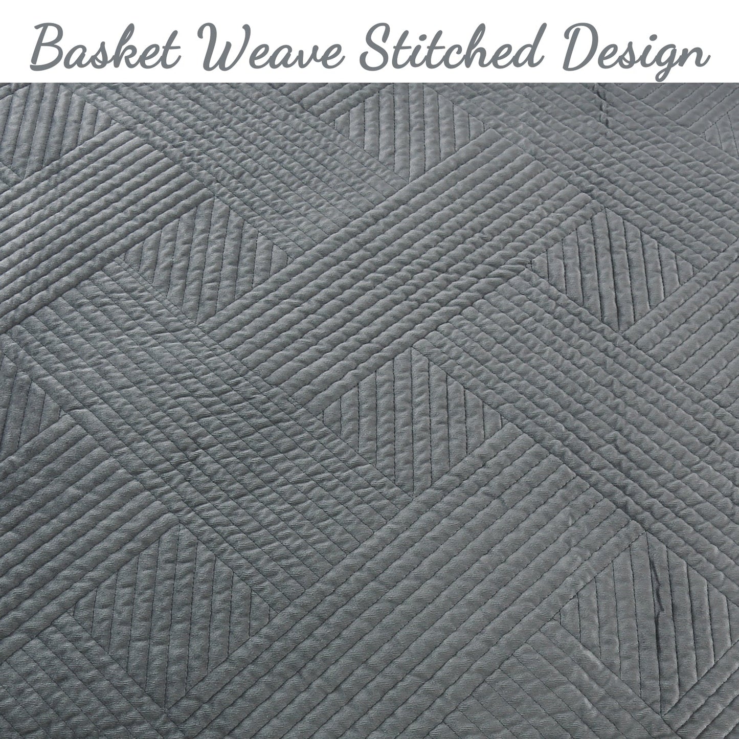 Soft Velvet Basket Weave Stripe Solid Blue or Grey 3-Piece Reversible Quilt Bedding Set