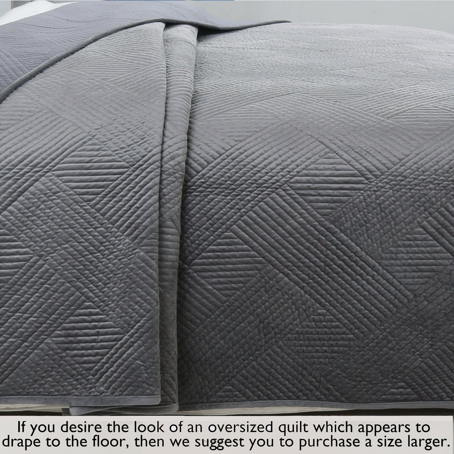 Soft Velvet Basket Weave Stripe Solid Blue or Grey 3-Piece Reversible Quilt Bedding Set