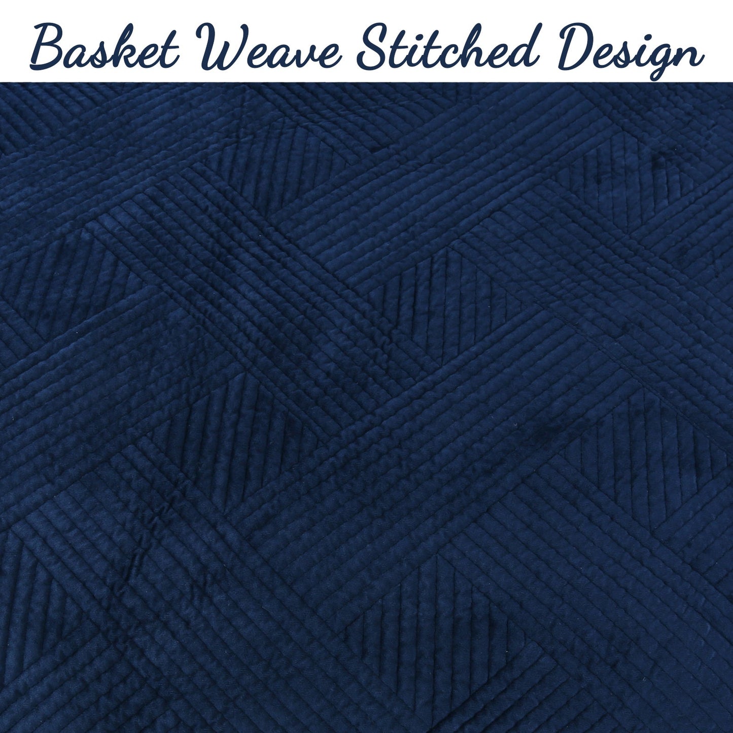 Soft Velvet Basket Weave Stripe Solid Blue or Grey 3-Piece Reversible Quilt Bedding Set
