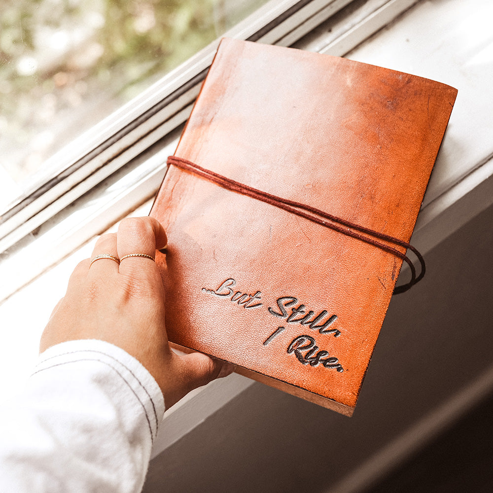 But Still I Rise Quote Leather Journal | Embossed 8x6
