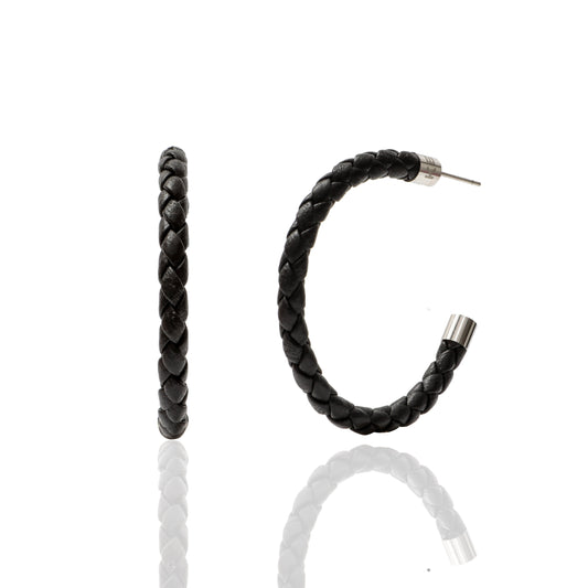 Black Braided Hoop Earrings