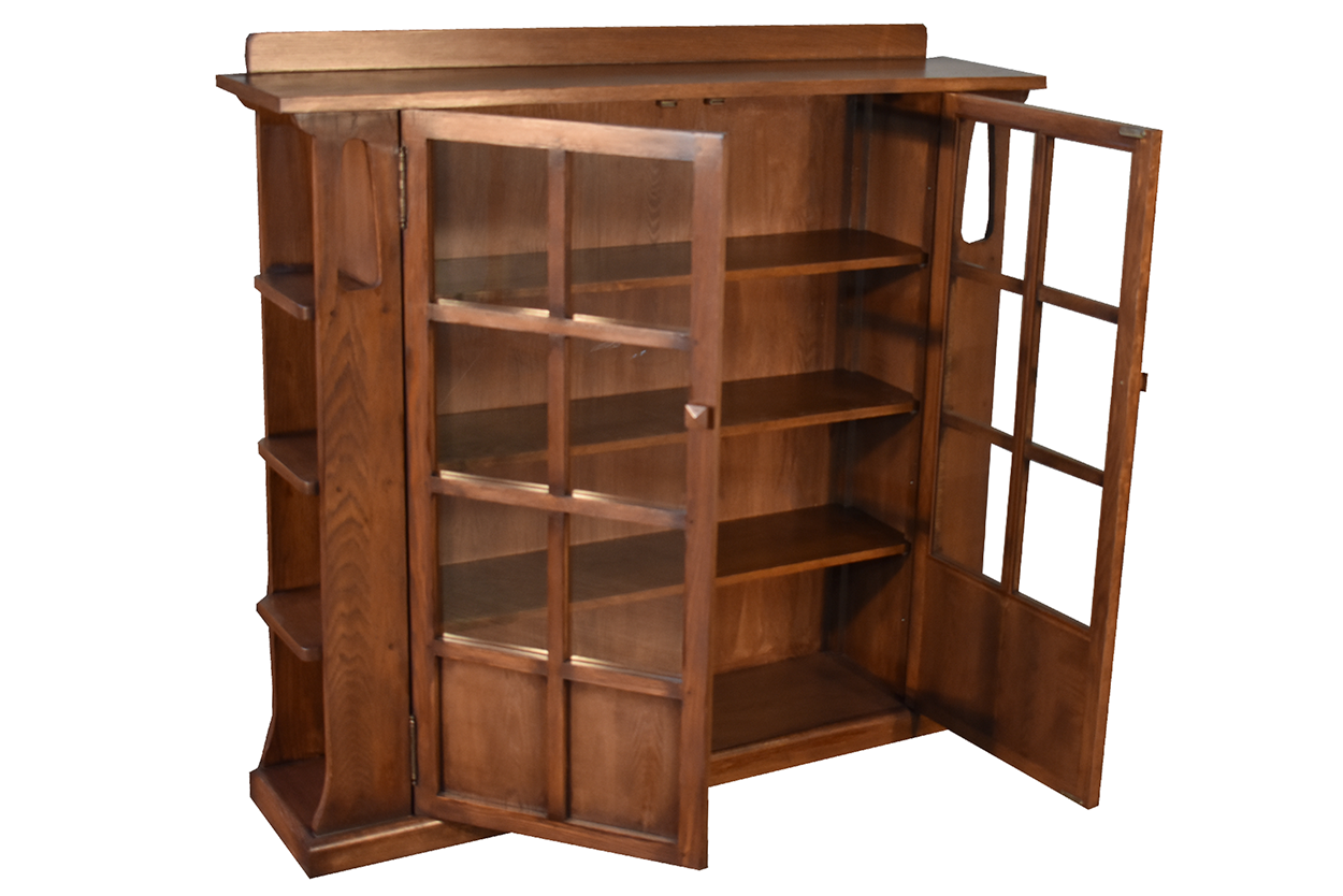 Mission Double Door Bookcase with Side Shelves - Walnut (W1)