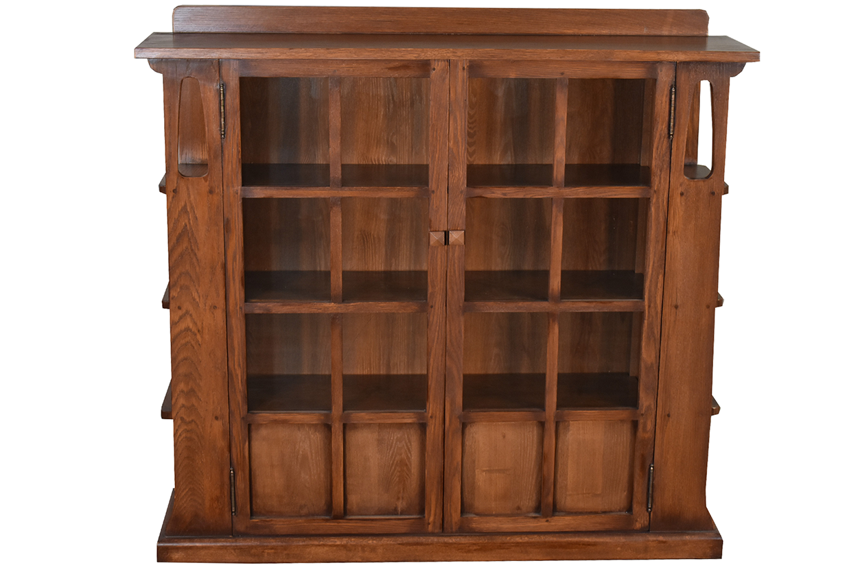 Mission Double Door Bookcase with Side Shelves - Walnut (W1)