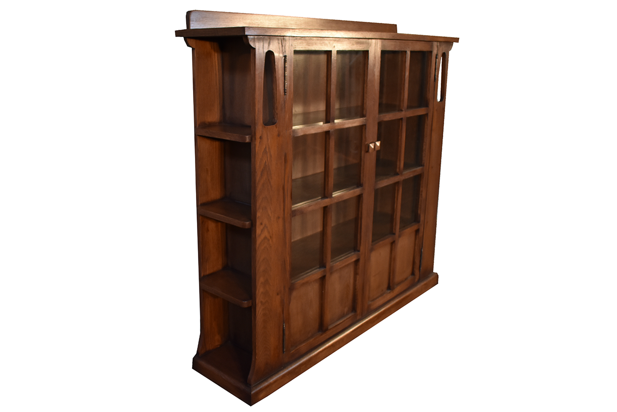 Mission Double Door Bookcase with Side Shelves - Walnut (W1)