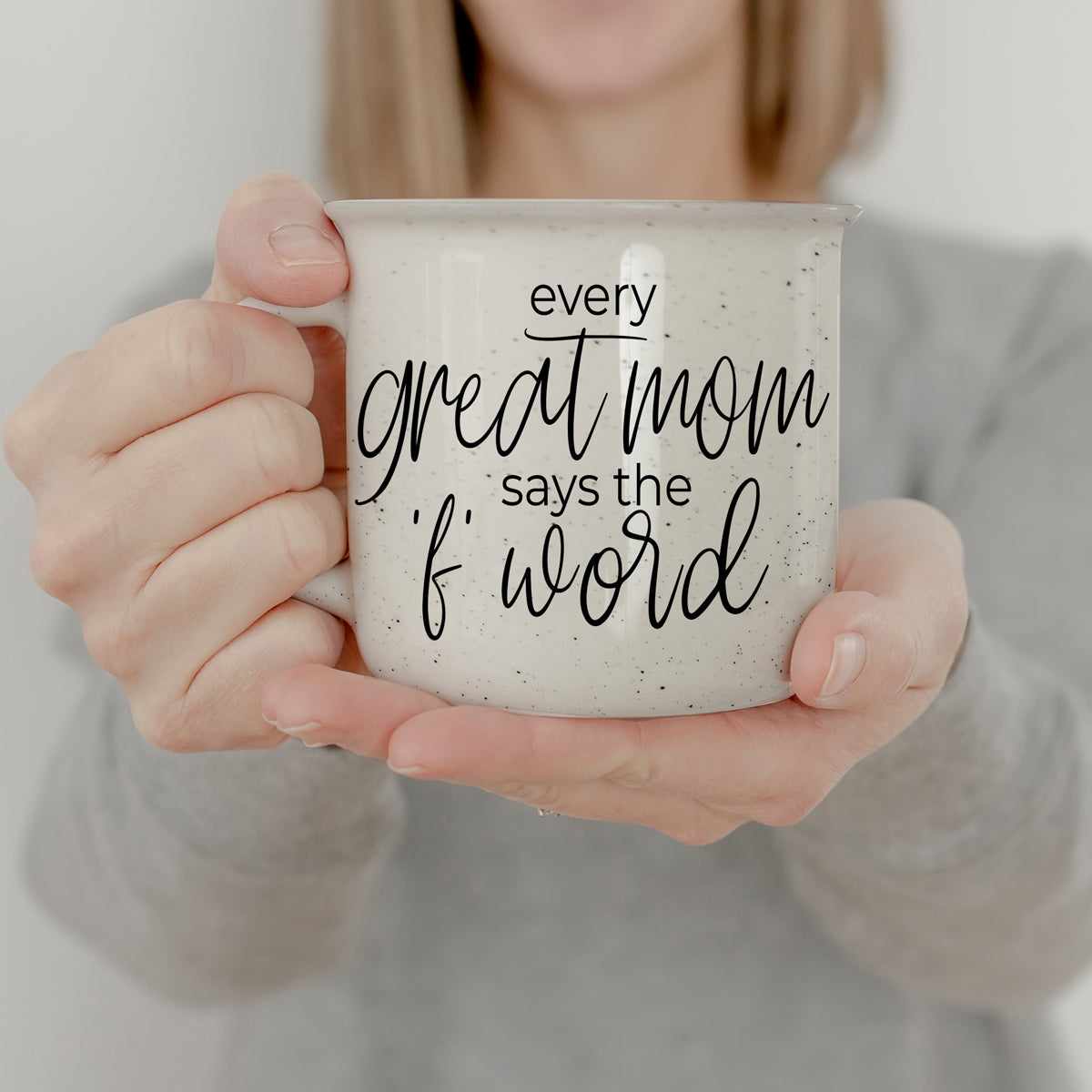 14.5oz Ceramic Campfire Mug - Every Great Mom Says, Speckled Ivory Double-Sided