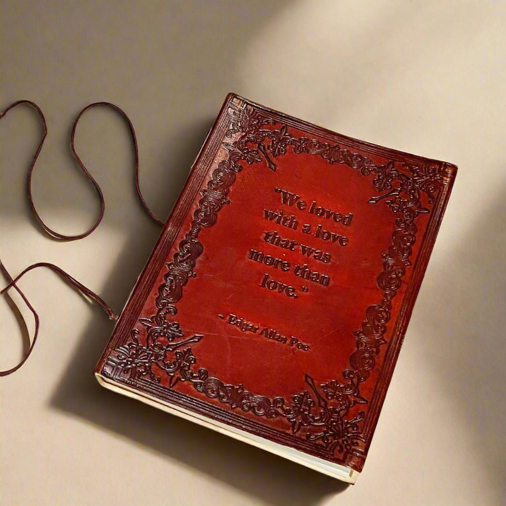 Edgar Allan Poe Leather Journal - "A Love More Than Love" Quote