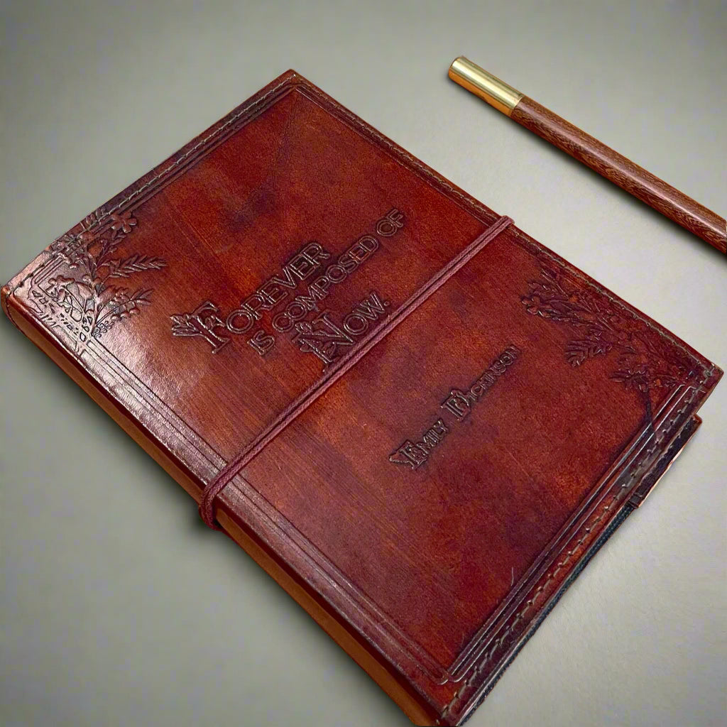 Emily Dickinson Refillable Leather Journal - "Forever Is Composed Of Now"