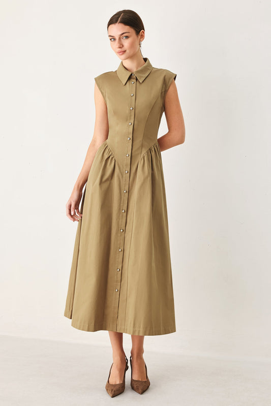 MOCHA MUSE WOVEN MIDI DRESS