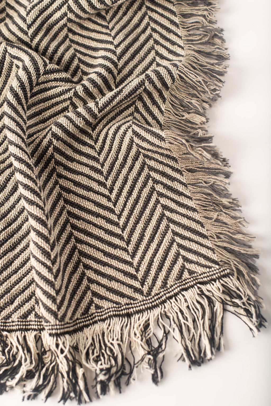 Henry Stone Neutral Herringbone Jacquard Woven Throw Blanket, Reversible Cotton Throw, Made in USA