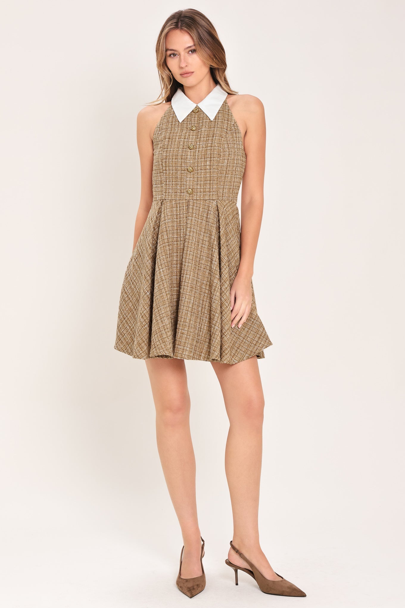 CAMBRIDGE COLLAR WOVEN TWEED MINI DRESS
