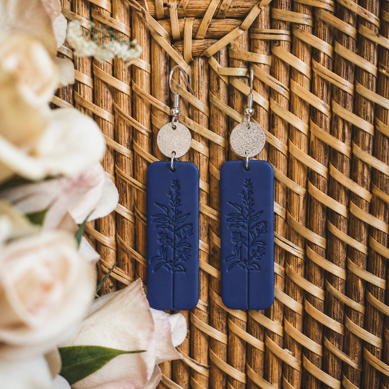 Beautiful Blue and Silver Floral Earrings