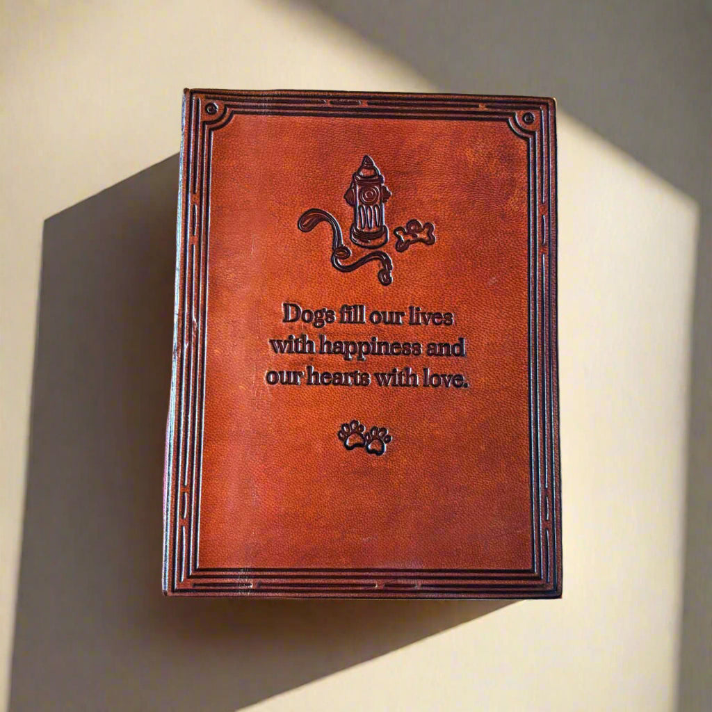 Dog Lover's Leather Journal - "Dogs Fill Our Lives With Happiness" Quote